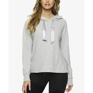 Felina Women's Sz M Cozy Hacci Knit Sweatshirt Lounge Hoodie with Satin Details